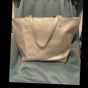 Silver snakeskin tote